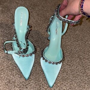 Fashion Nova Women's Aqua Embellished Heels